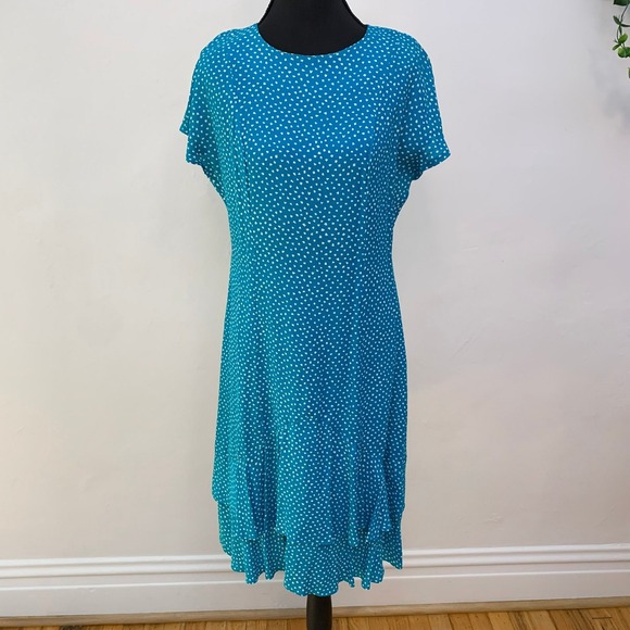 Vintage Dresses & Skirts - Vintage Union Made Karin Stevens Blue Tiered Floral Dress M‎ Medium